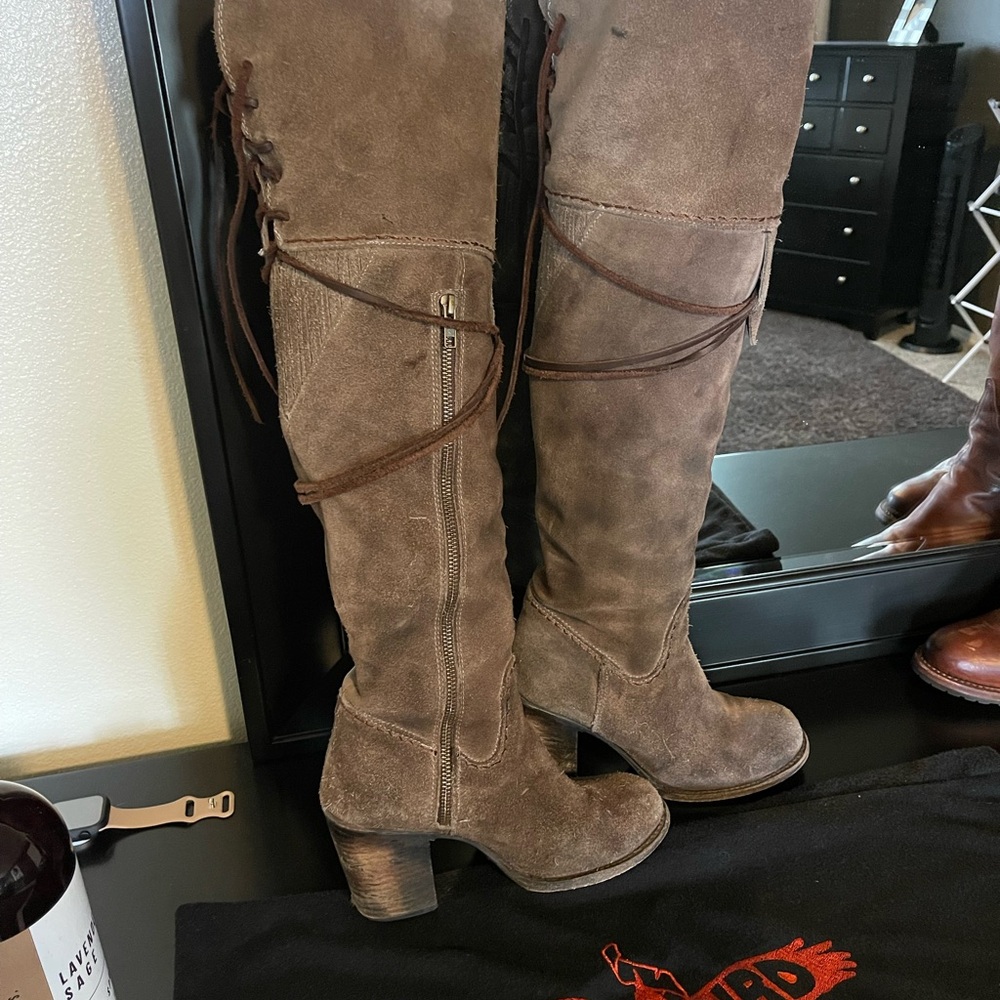 Brown Suede Knee-High Boots